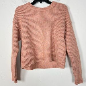 American Eagle Sweater‎ Crew Neck Pullover Cropped Snowdrifter Orange Coral Pink
